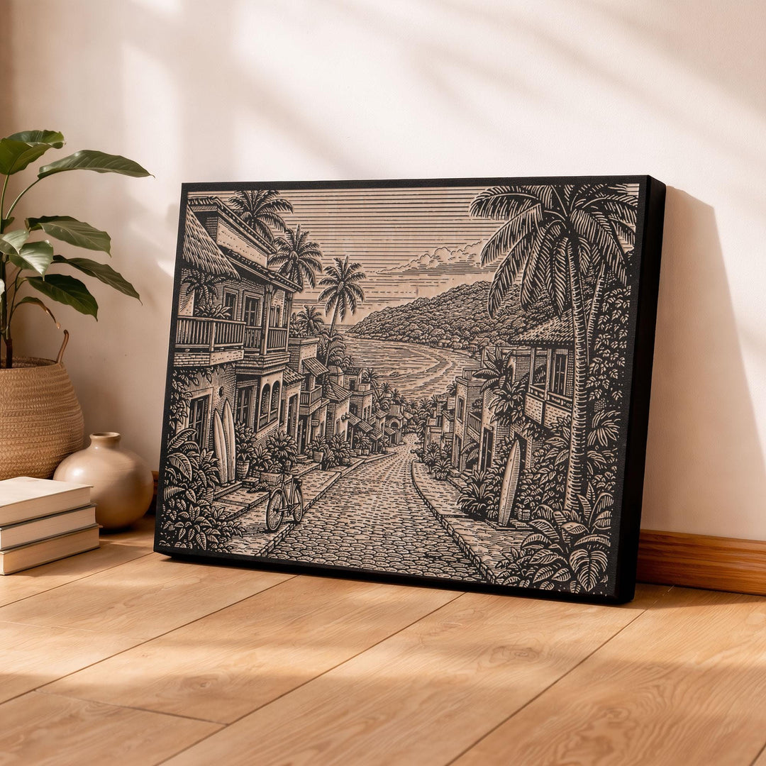 Sayulita Surf Village Engraved Birch Art Panel