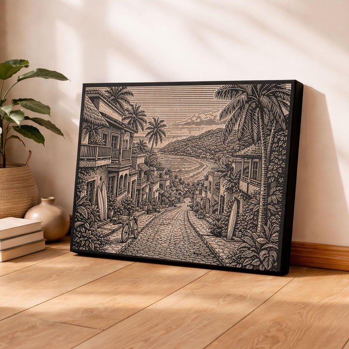 Sayulita Surf Village Engraved Birch Art Panel