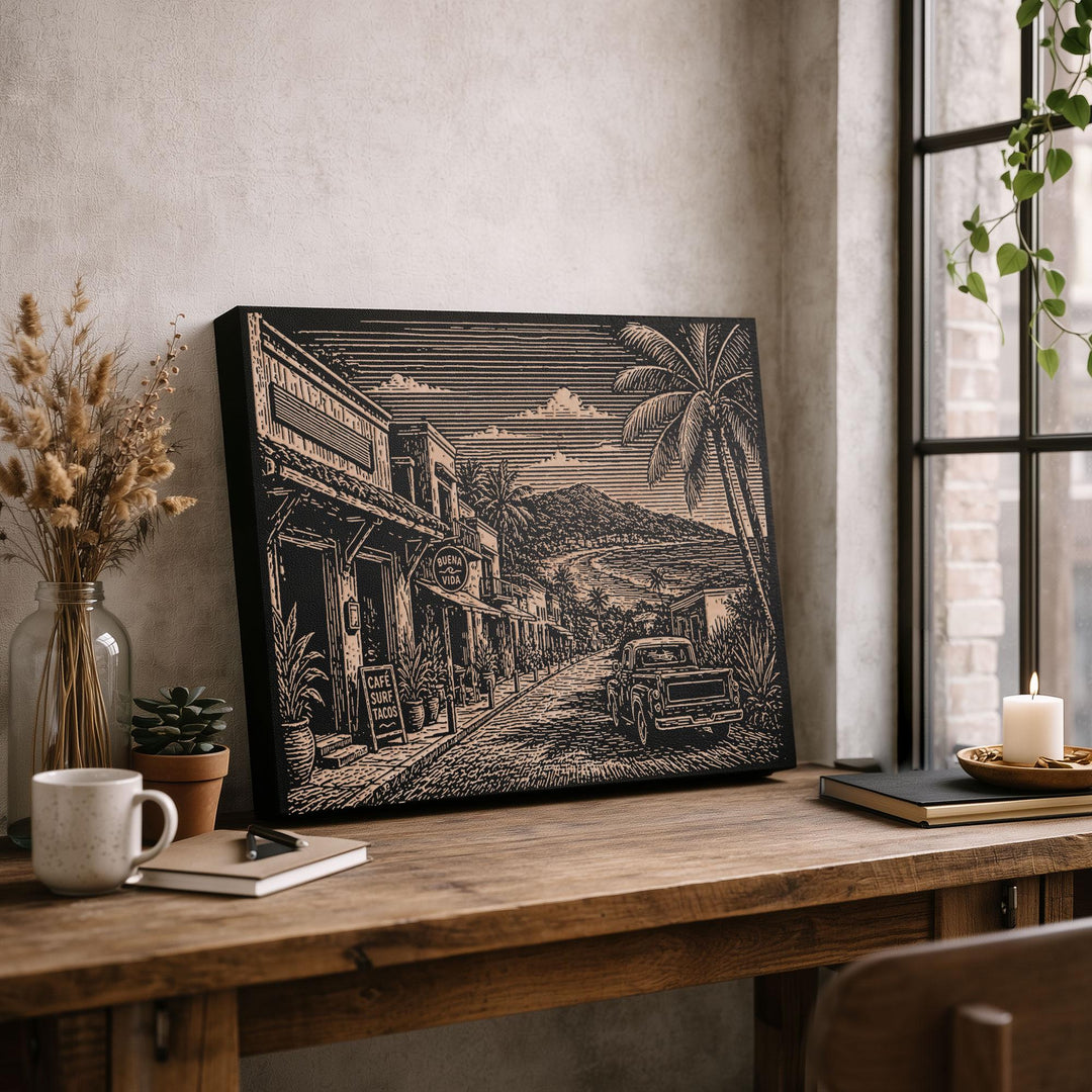 Mexican Surf Town Engraved Birch Art Panel