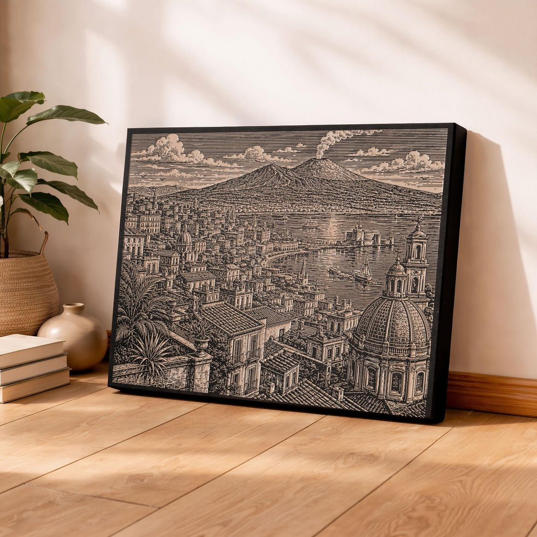 Naples Italy Engraved Birch Art Panel