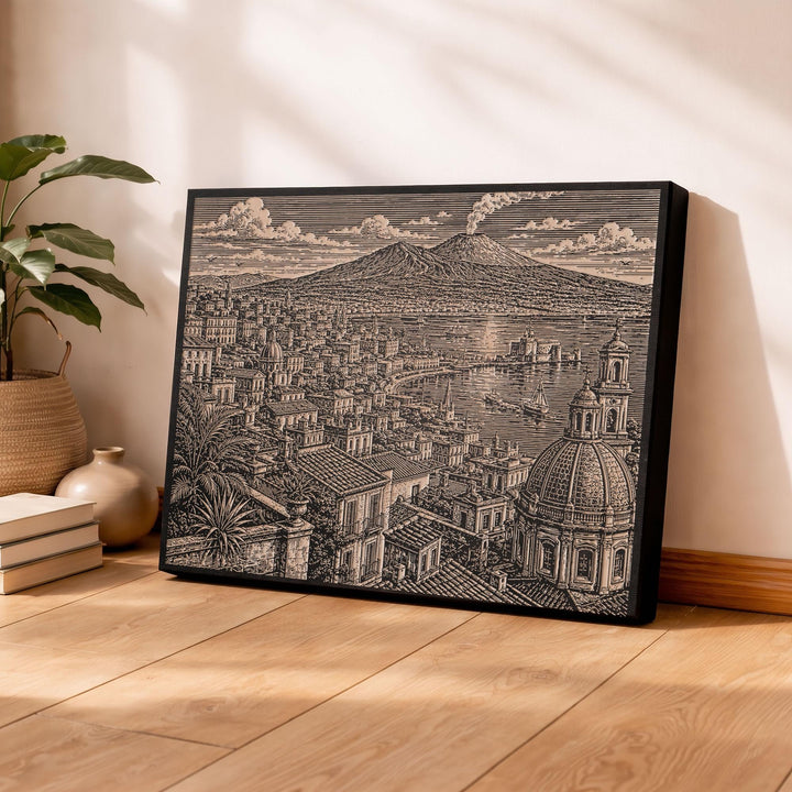 Naples Italy Engraved Birch Art Panel