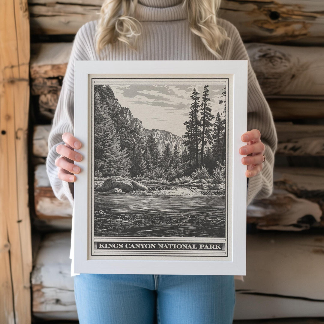Kings Canyon National Park Lithograph Style Print - Vintage California archival matte fine art print. Sierra Nevada mountains. Travel Gift.