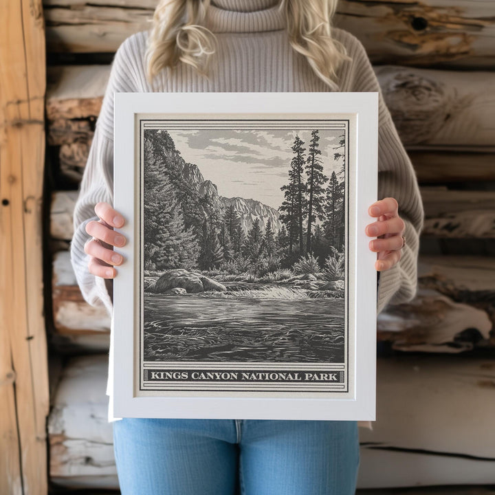 Kings Canyon National Park Lithograph Style Print - Vintage California archival matte fine art print. Sierra Nevada mountains. Travel Gift.