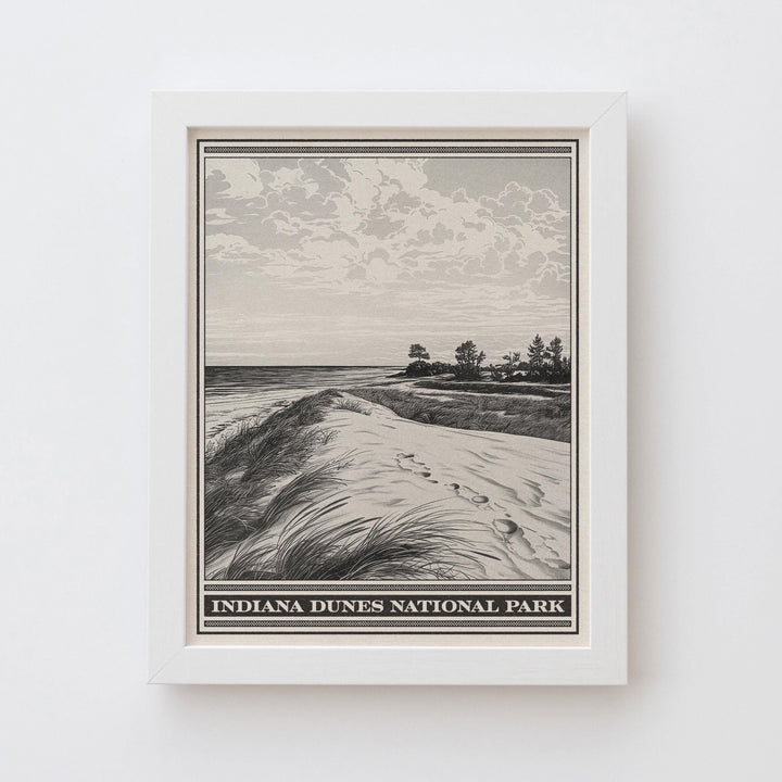 Indiana Dunes National Park Lithograph Style Print - Vintage Indiana archival matte fine art print. Portage Kemil Dunbar Central Beach Gift.