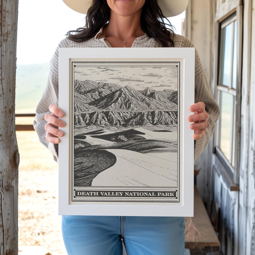 Death Valley National Park Lithograph Style Print - Vintage California Nevada archival matte fine art print Titus Canyon Badwater Basin Gift