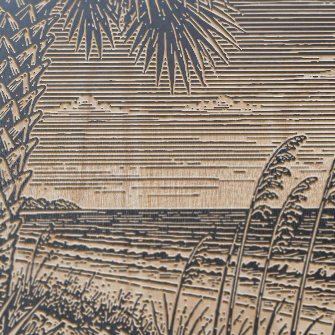 Palmetto and Dune Edge Engraved Birch Art Panel