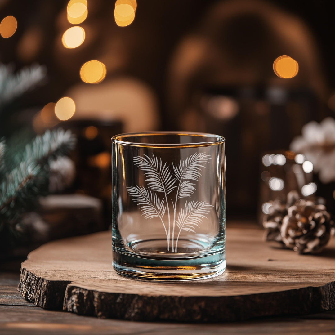 Palm Fronds Glasses | Palm Leaves Personalized Whiskey, Wine &amp; Beer Glassware, Tropical Themed Drinkware, Island Lover Beach Home Decor Gift