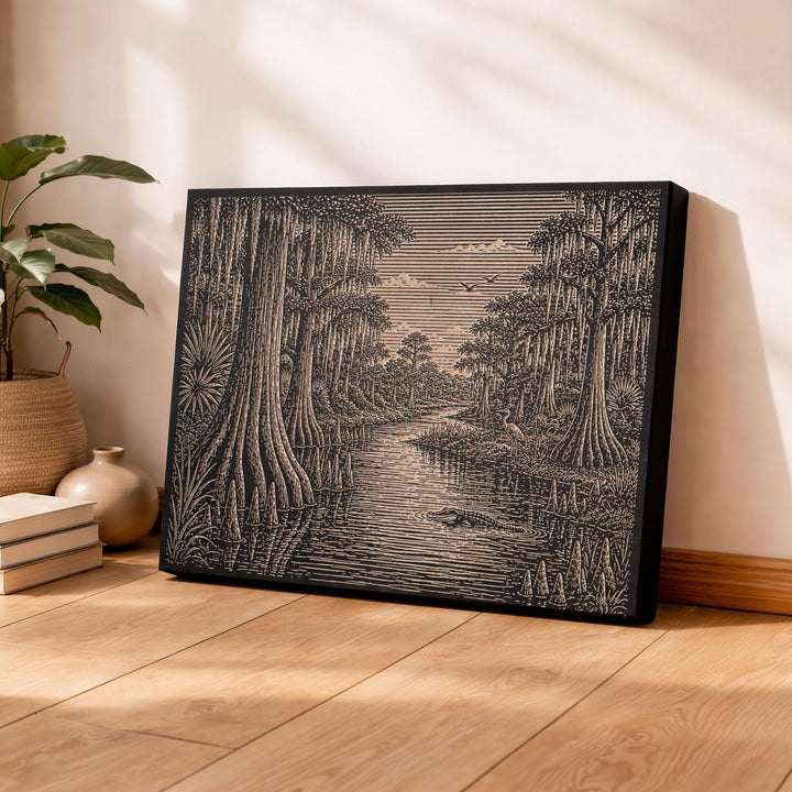 Bayou Cypress Waterway Engraved Birch Art Panel