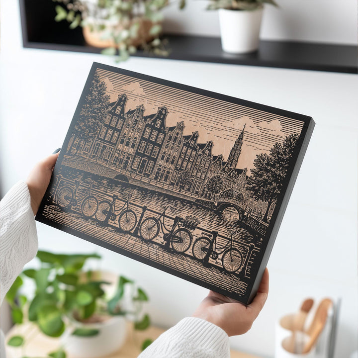 Amsterdam Canal Engraved Birch Art Panel