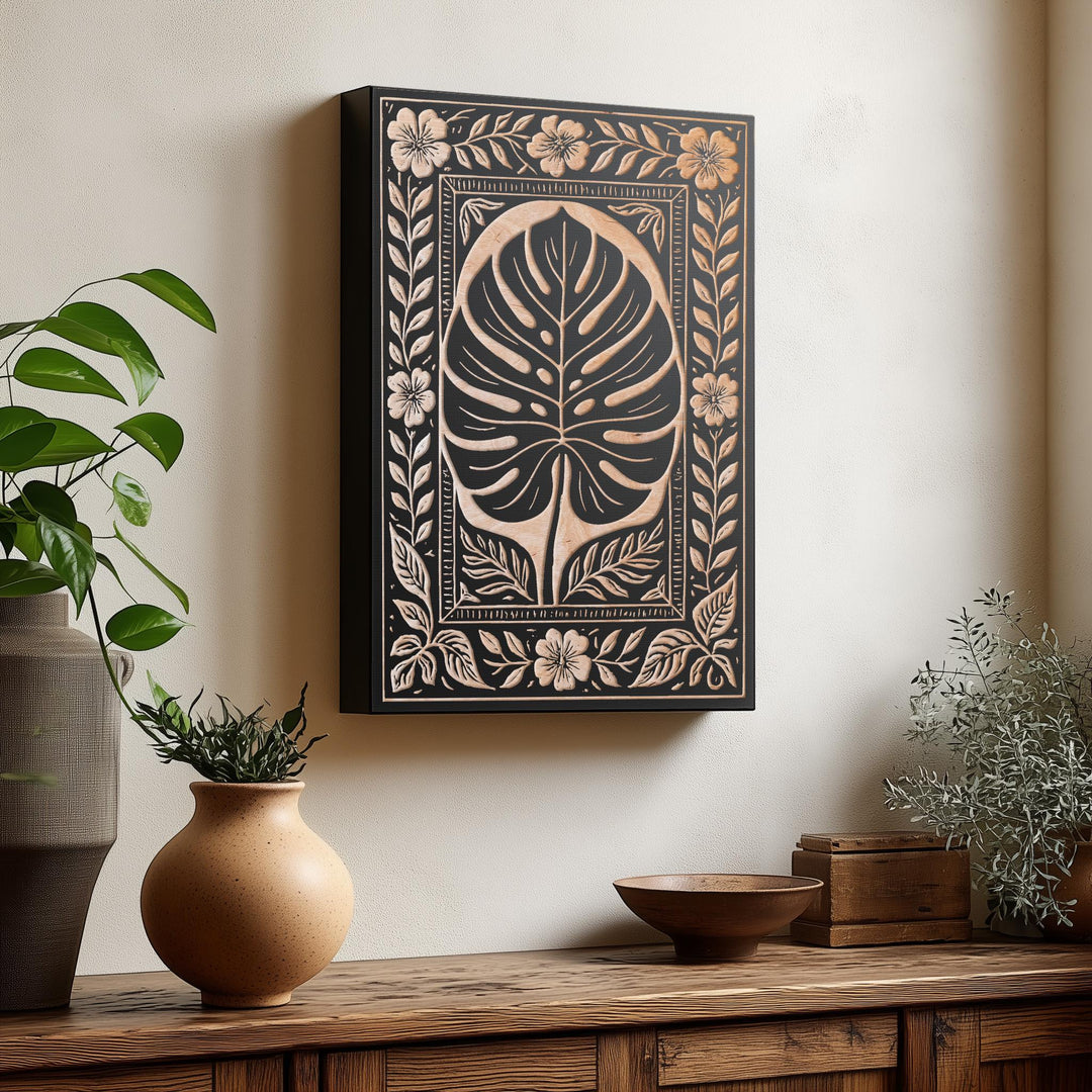 Monstera Leaf Engraved Birch Illustration
