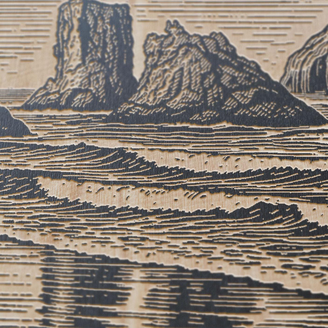 Bandon Beach Sea Stacks Engraved Birch Art Panel