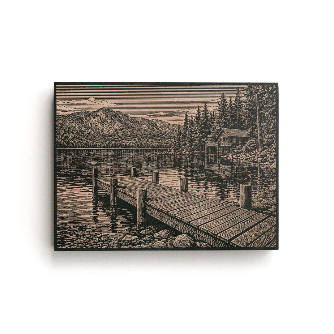 Lakeside Cabin Engraved Birch Art Panel