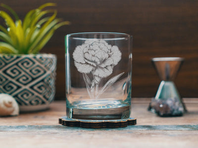 Carnation Glasses | Personalized Whiskey, Wine & Beer Etched Glassware, Flower Gifts for Her, Farmhouse Summer Décor, Country Style Accents