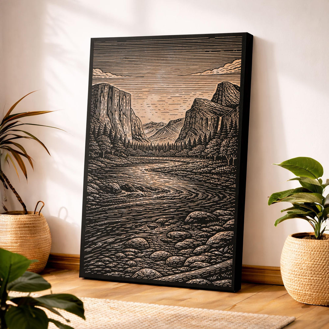 Yosemite River Engraved Birch Art Panel