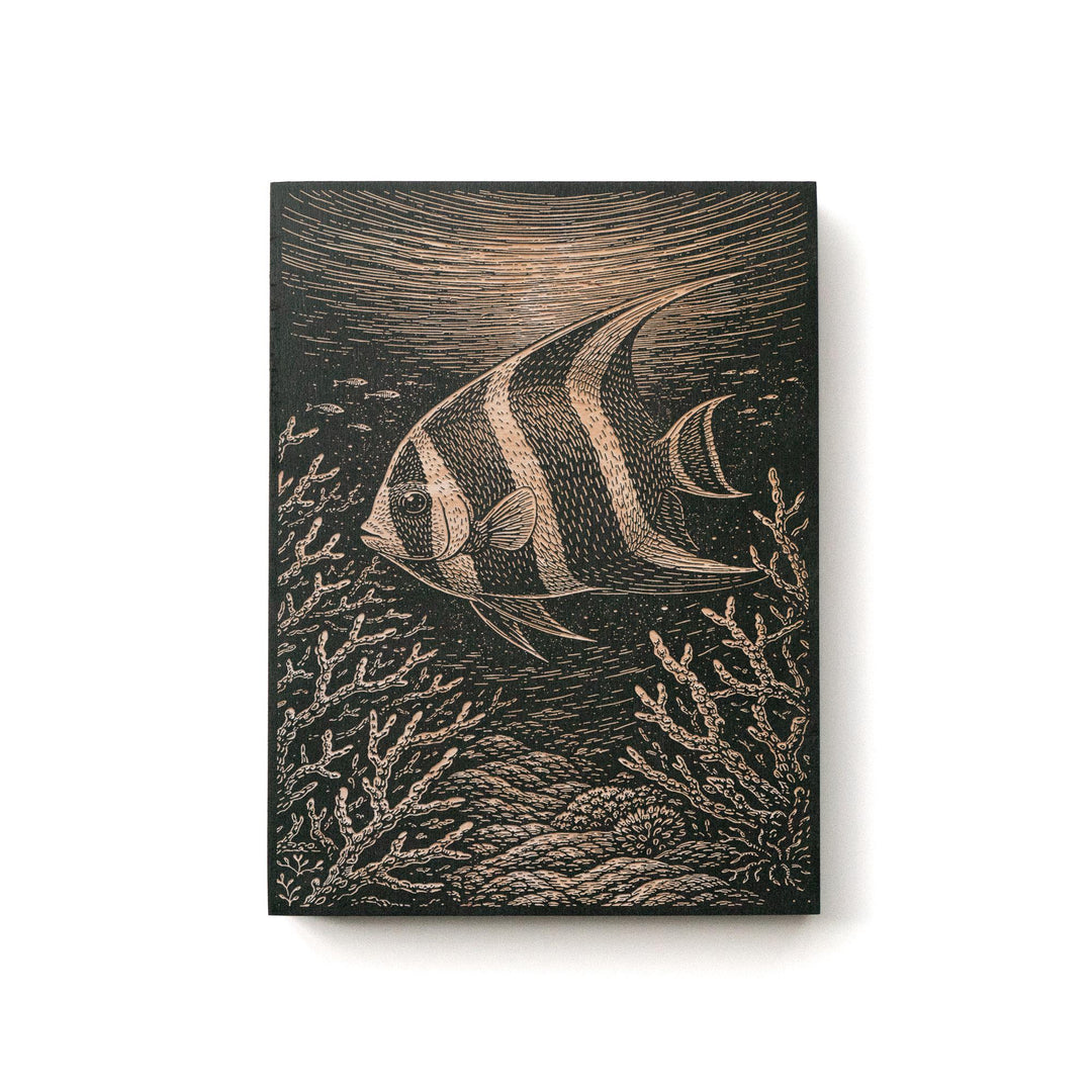 Angelfish Swimming Through Coral Reef Engraved Birch Art Panel