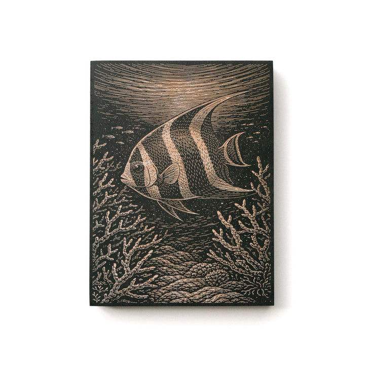 Angelfish Swimming Through Coral Reef Engraved Birch Art Panel