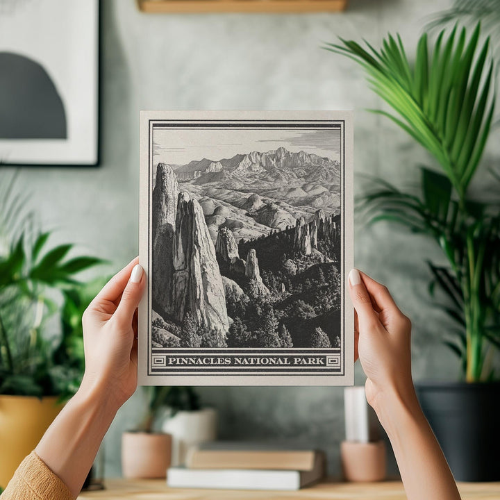 Pinnacles National Park Lithograph Style Print - Vintage California archival matte fine art print. Salinas Valley Pacific Coast Ranges Gift