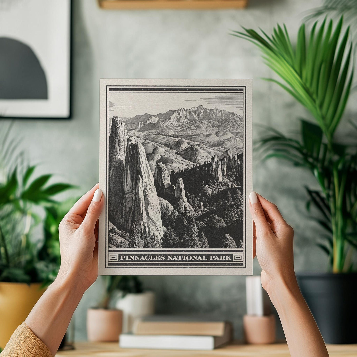 Pinnacles National Park Lithograph Style Print - Vintage California archival matte fine art print. Salinas Valley Pacific Coast Ranges Gift