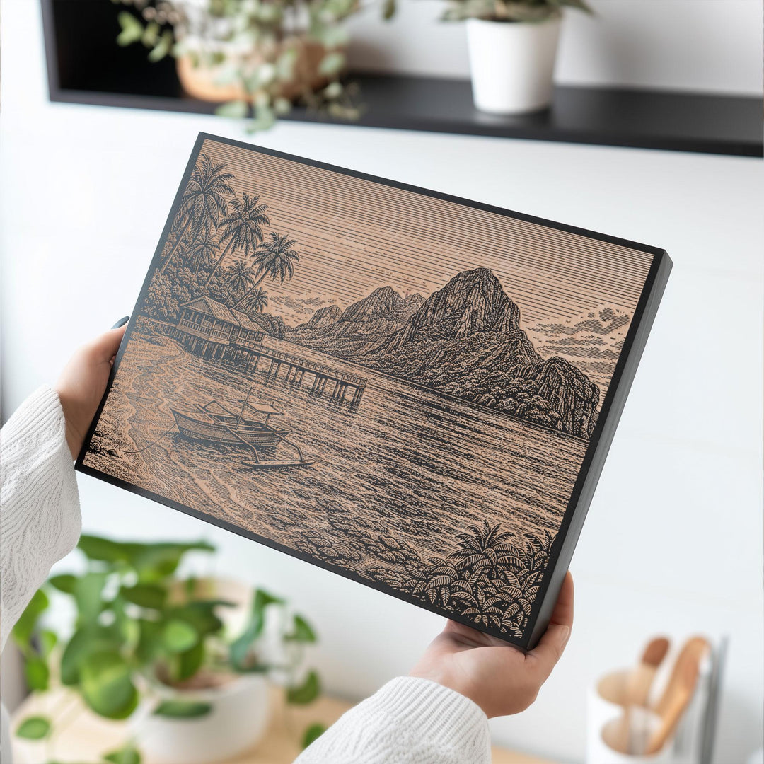 Palawan Limestone Bay Engraved Birch Art Panel