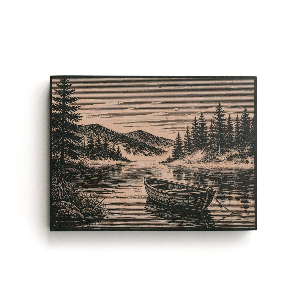 Serene Lake at Dawn Engraved Birch Art Panel
