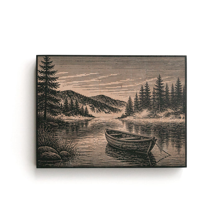 Serene Lake at Dawn Engraved Birch Art Panel