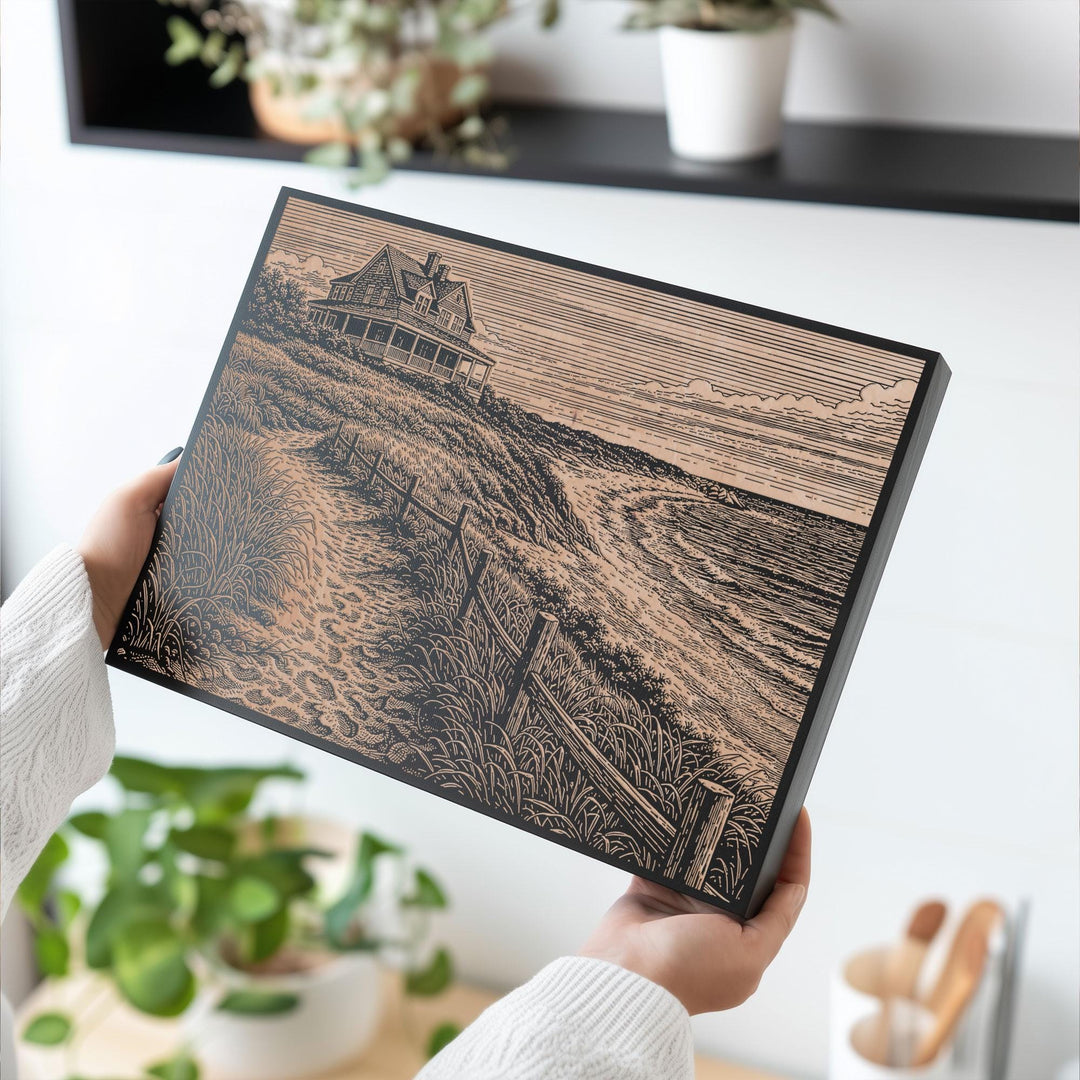 Seaside Cottage Engraved Birch Art Panel