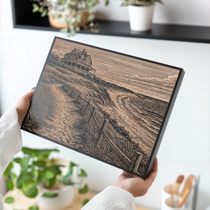 Seaside Cottage Engraved Birch Art Panel