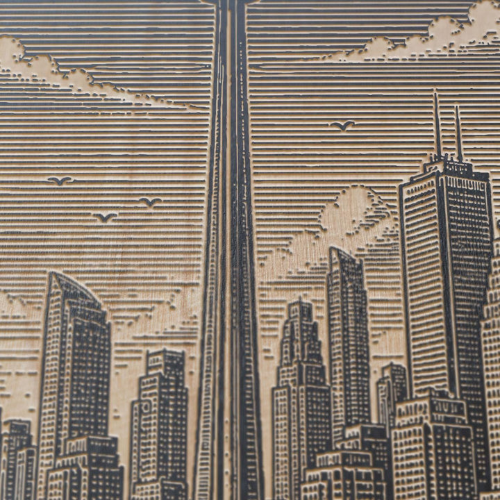 Toronto Skyline and CN Tower Engraved Birch Wood Art Panel