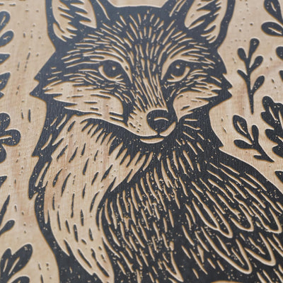 Fox in Wildflowers Engraved Birch Illustration