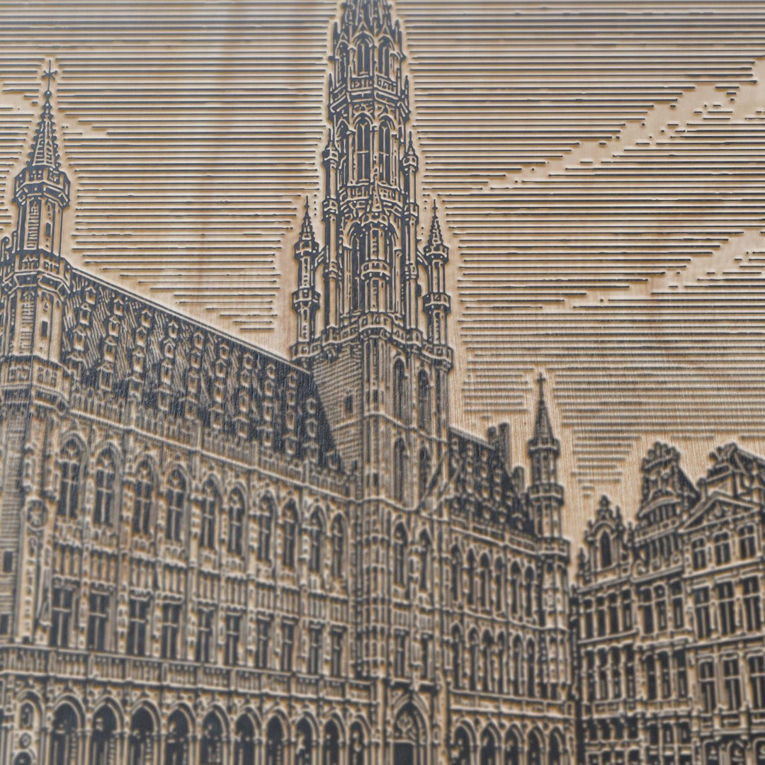 Brussels Grand Place Engraved Birch Art Panel