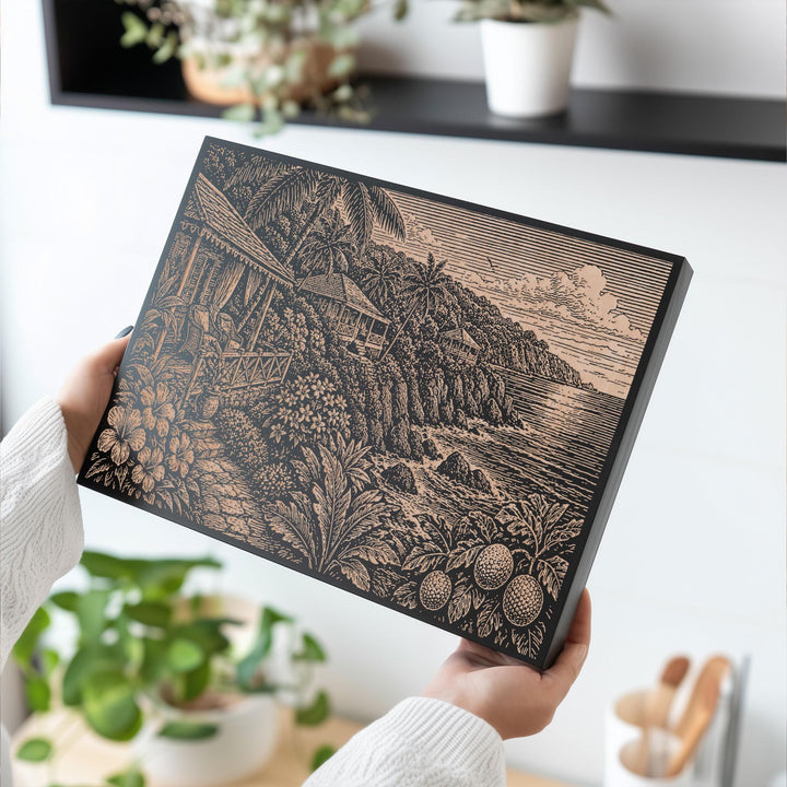 Jamaica Clifftop Coast Engraved Birch Art Panel