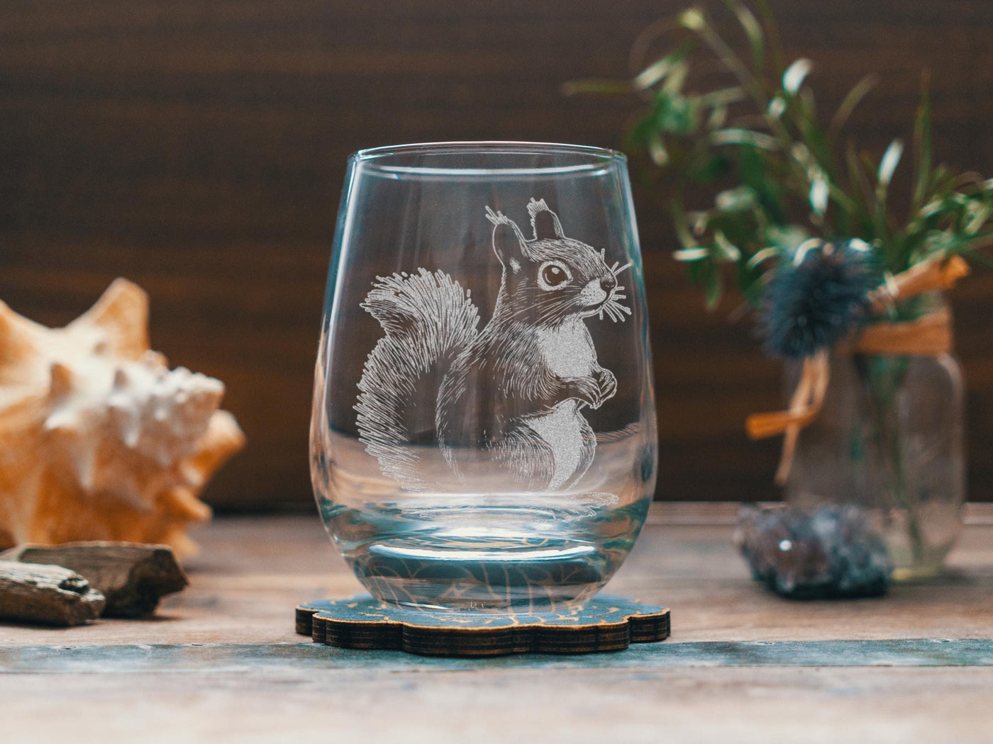 Squirrel Glasses | Woodland Animal Personalized Whiskey, Wine & Beer Glassware, Animal Drinkware, Forest Themed Decor, Cute Whimsical Gift