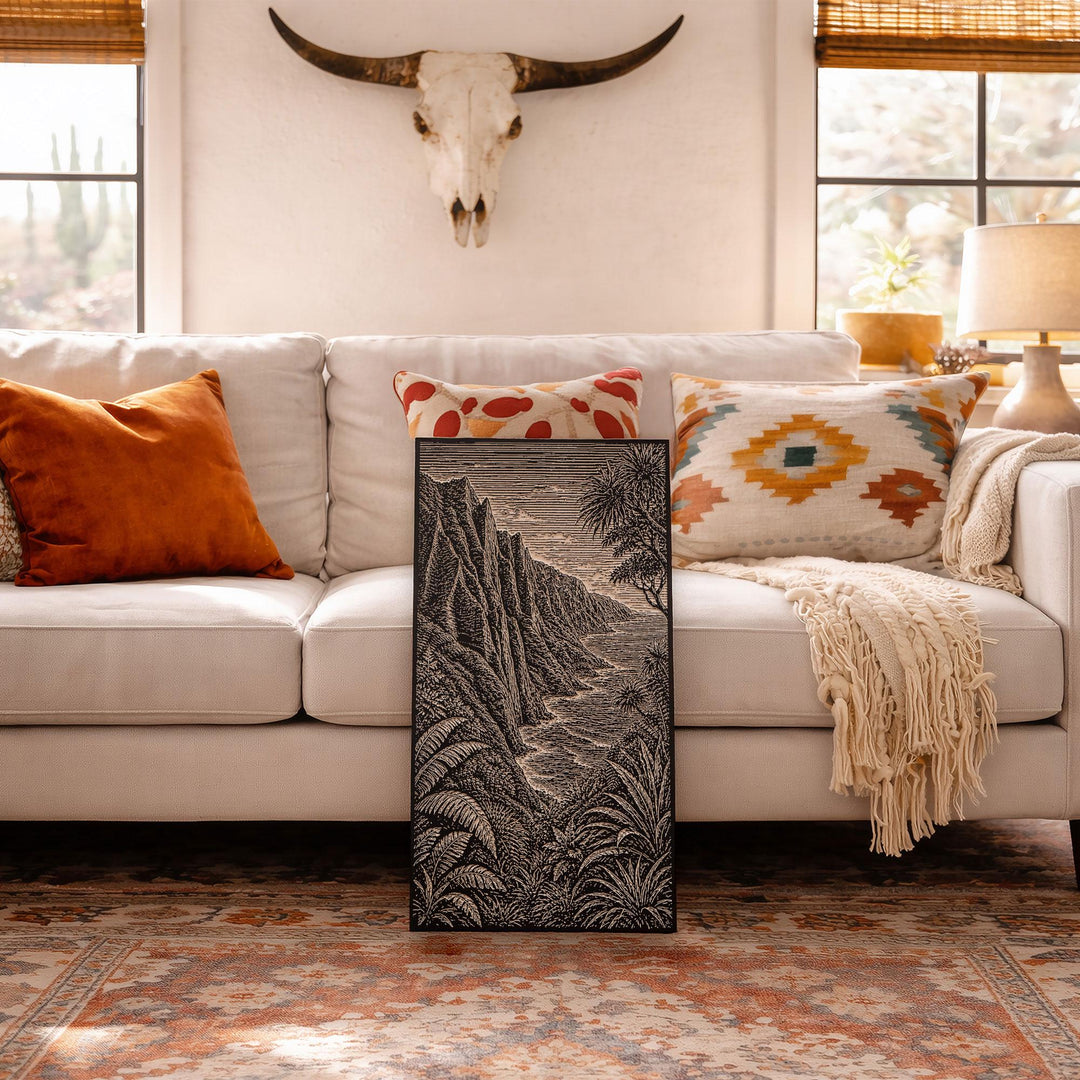 Nā Pali Coast Engraved Birch Art Panel