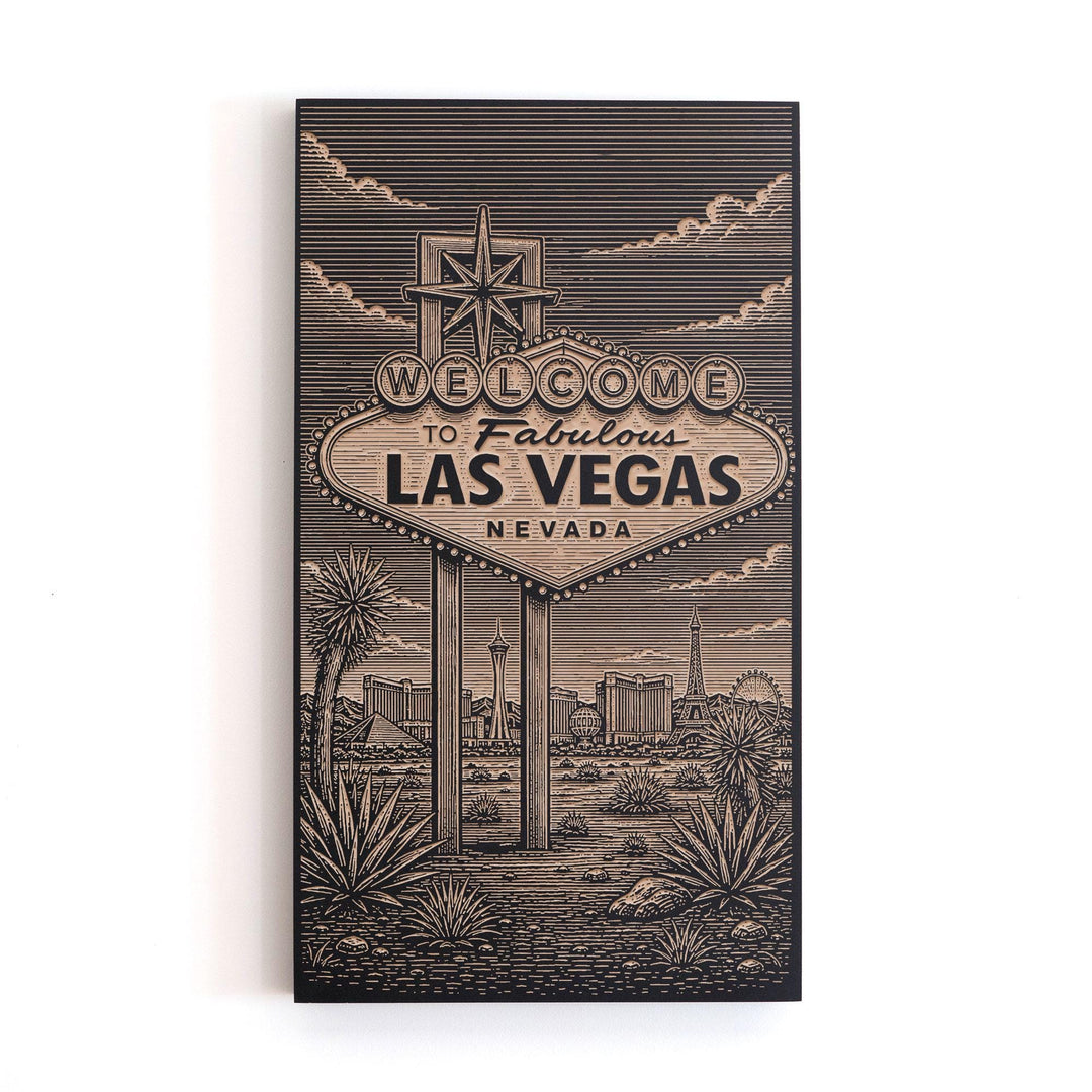 Welcome to Las Vegas Sign Engraved Birch Art Panel