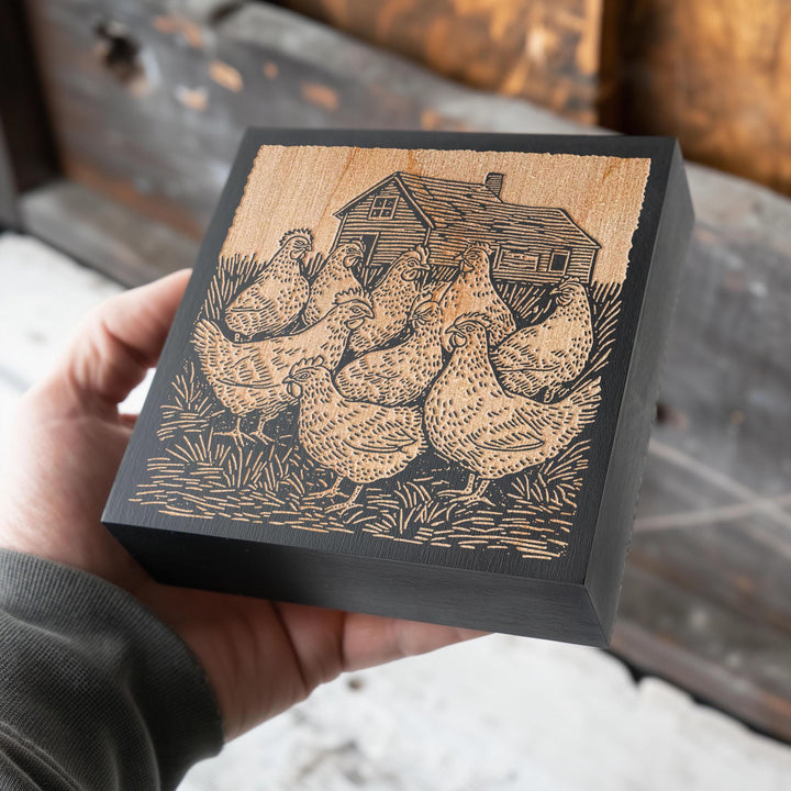Chickens Engraved Illustration