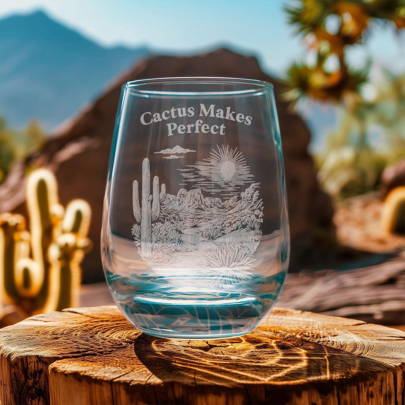 Custom Name Text Engraved Glasses - Western Desert Theme