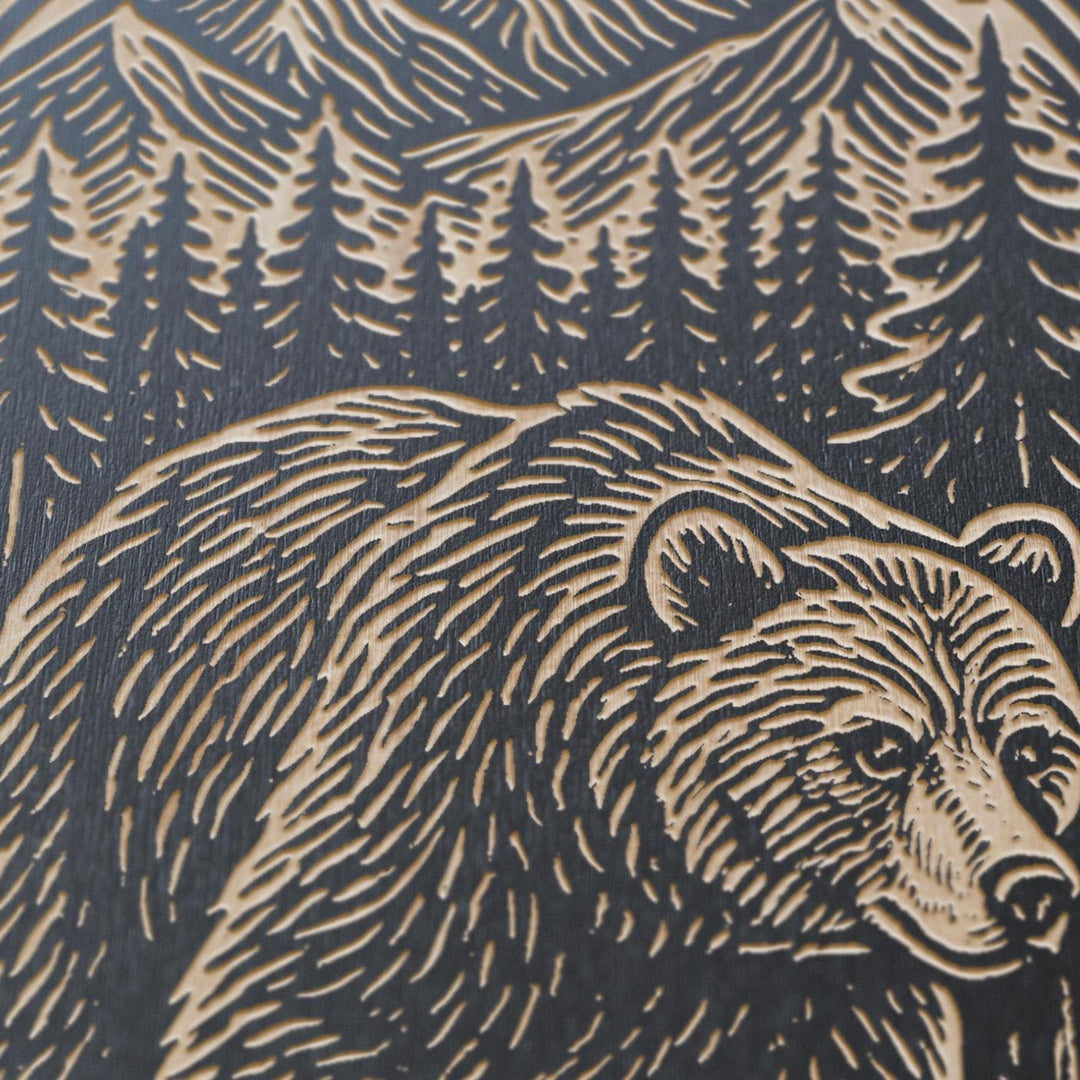 Bear in the Mountains Engraved Birch Illustration