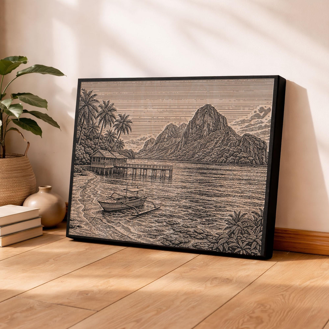 Palawan Limestone Bay Engraved Birch Art Panel