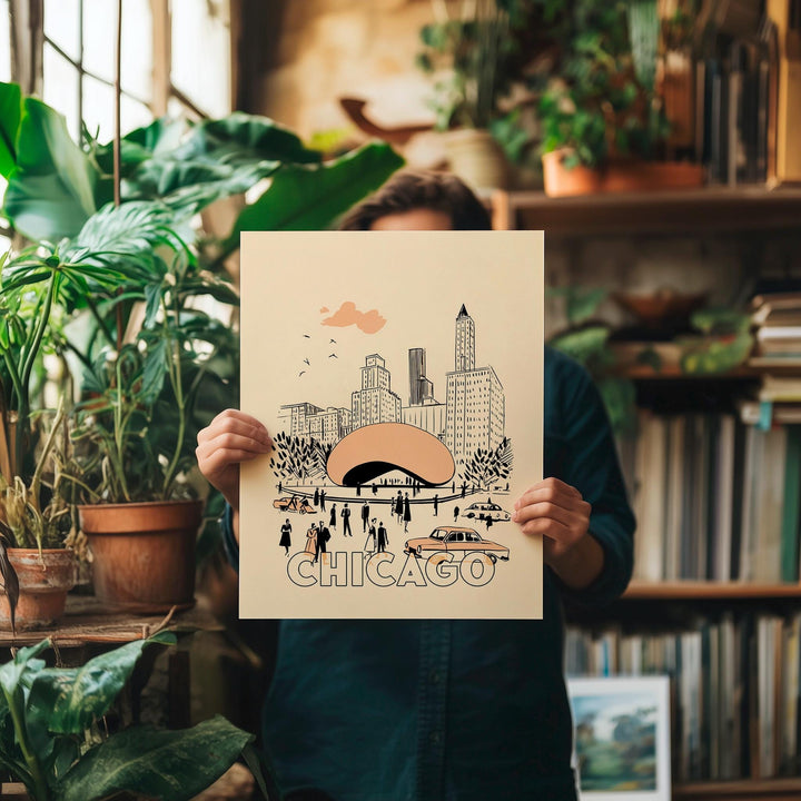 Chicago, Illinois Mid Century Travel Poster