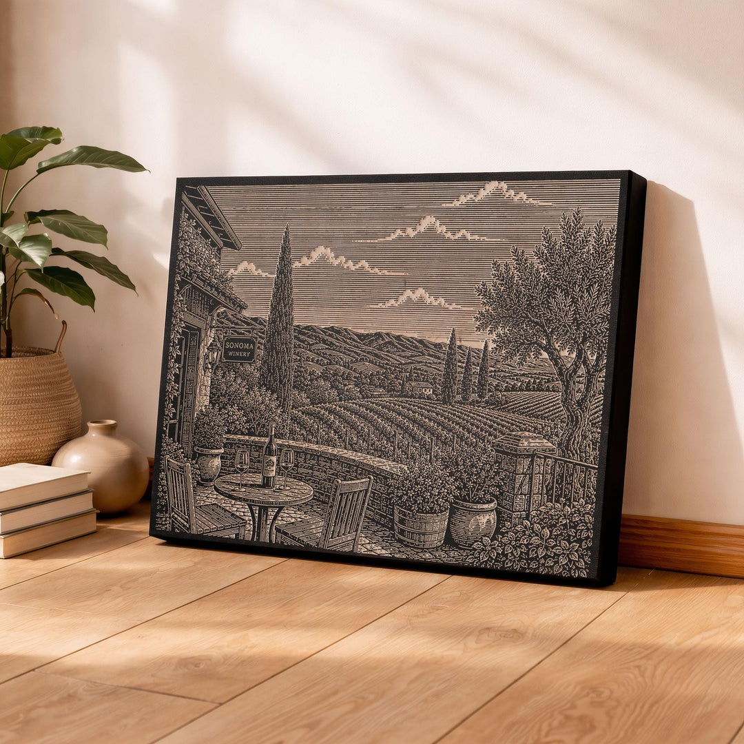 Sonoma Winery Engraved Birch Art Panel