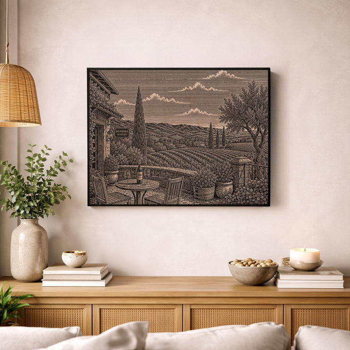 Sonoma Winery Engraved Birch Art Panel