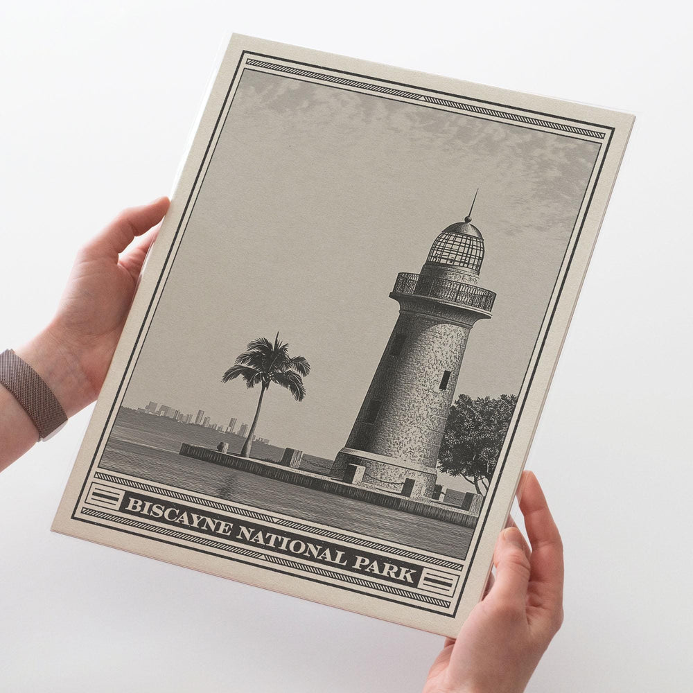 Biscayne National Park Lithograph Style Print - Vintage Florida archival matte fine art print. Boca Chita Lighthouse. Maritime Travel Gift.