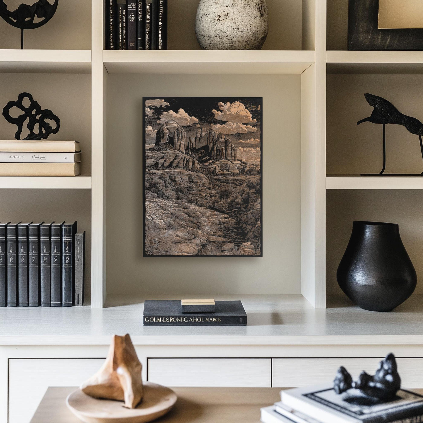 Cathedral Rock Scene Engraved Illustration