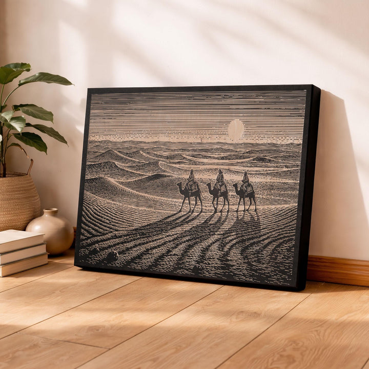 Camels in the Sahara Engraved Birch Art Panel