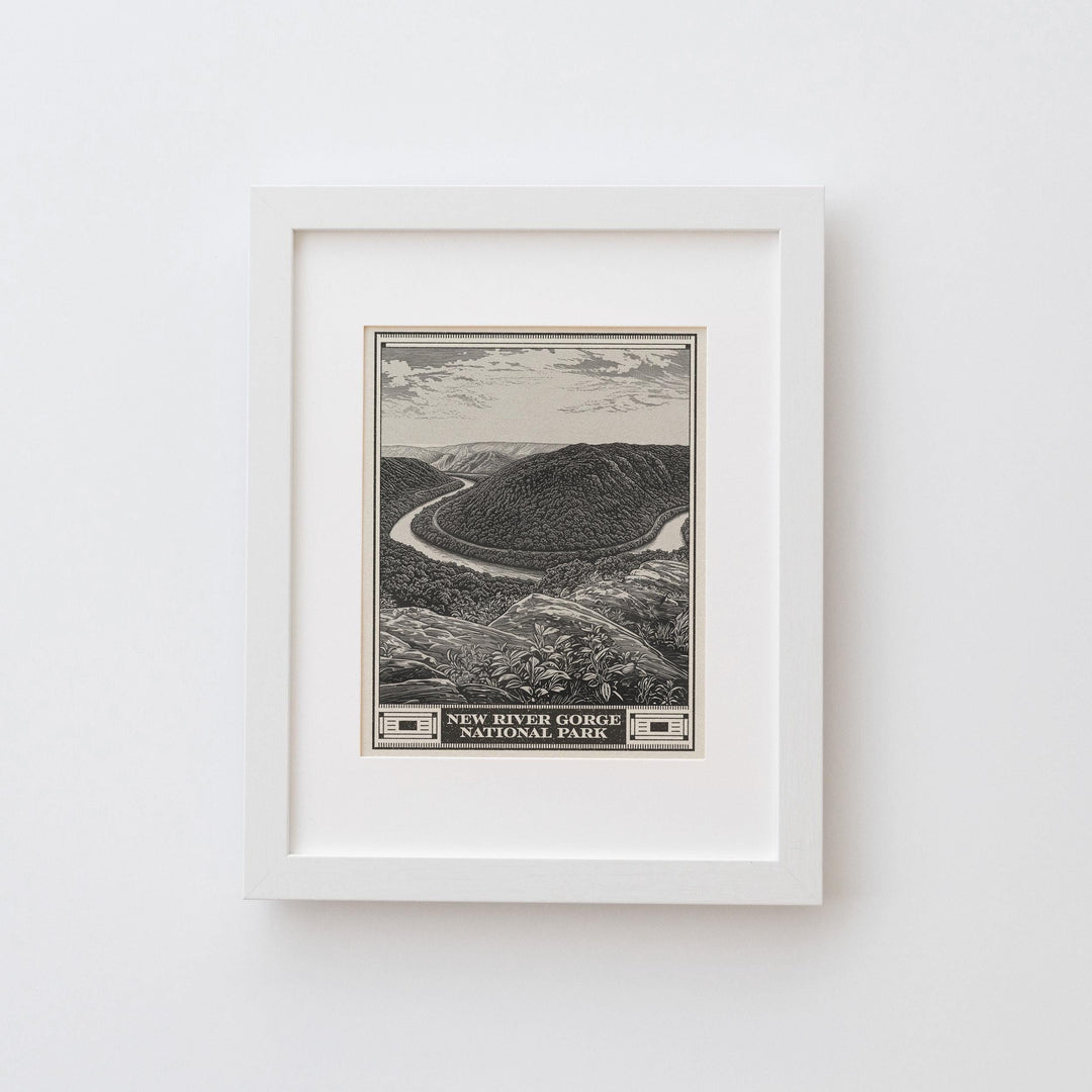 New River Gorge National Park Lithograph Style Print - Vintage West Virginia archival matte fine art print. Appalachian Mountains Gift.