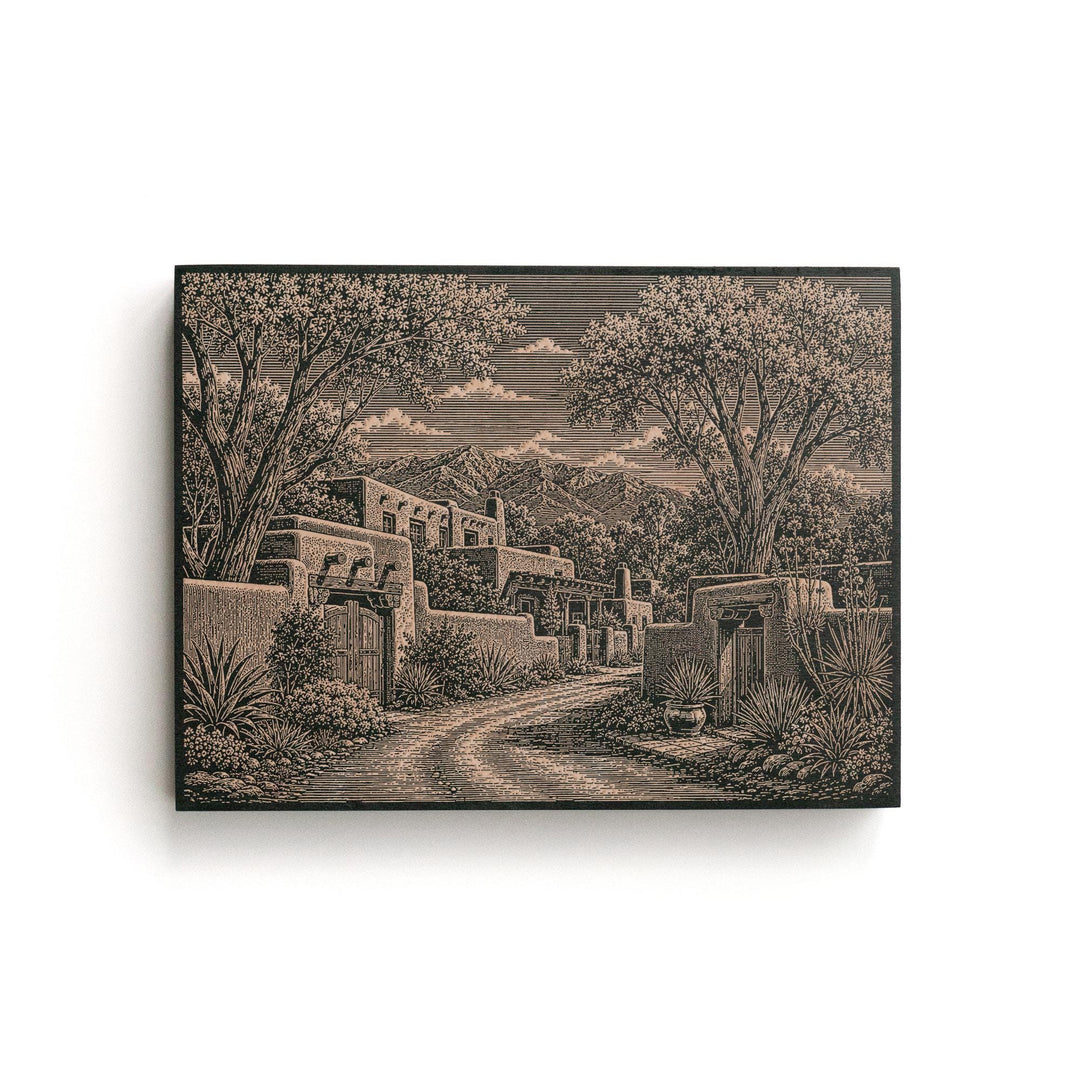 Santa Fe Adobe Lane Engraved Birch Art Panel