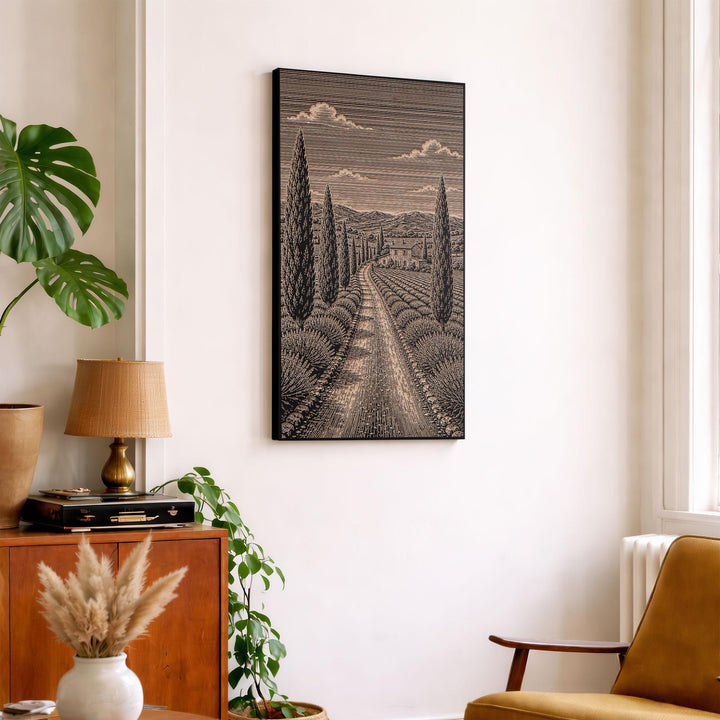 Provence Lavender Road Engraved Birch Art Panel