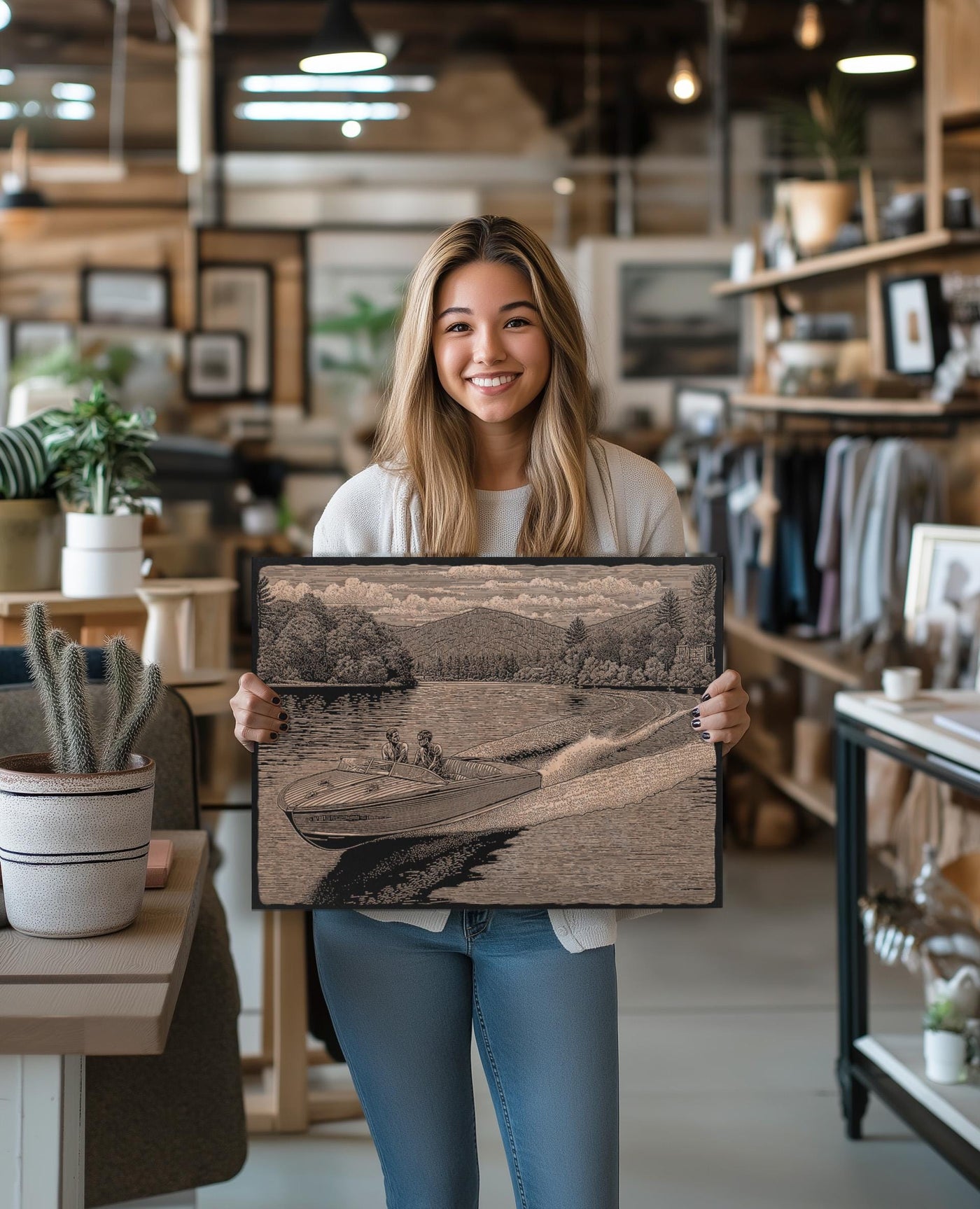 Retro Boating Engraved Illustration