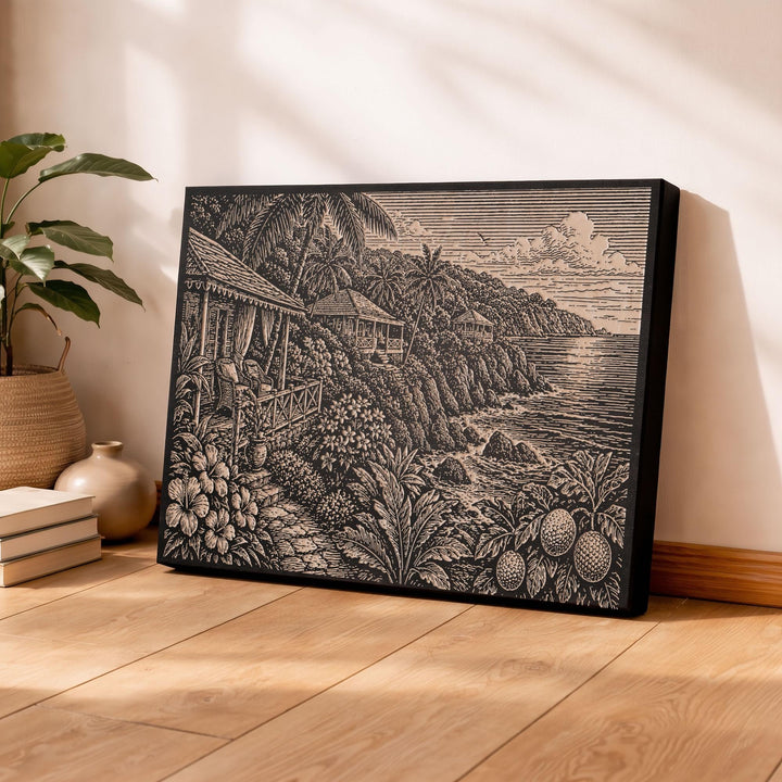 Jamaica Clifftop Coast Engraved Birch Art Panel