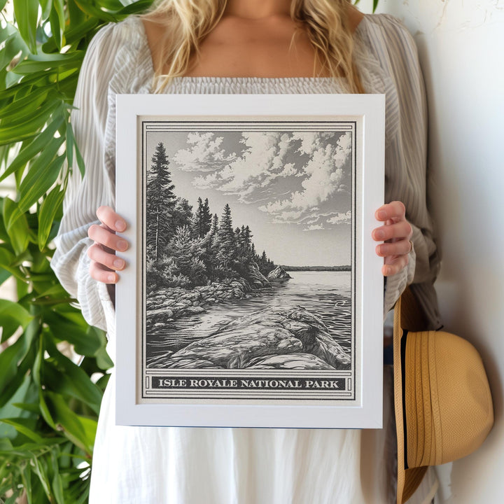 Isle Royale National Park Lithograph Style Print - Vintage Michigan archival matte fine art print Gift. Lake Michigan Greenstone Ridge Trail